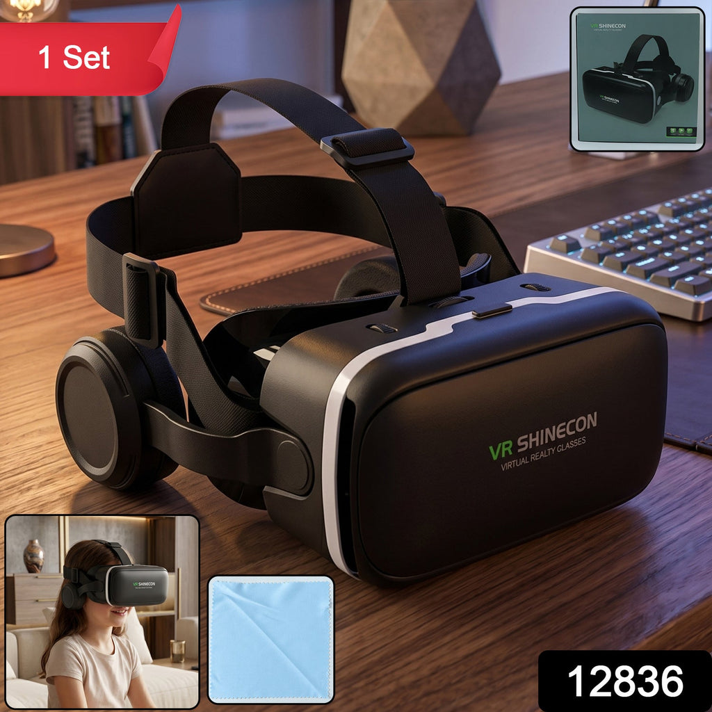 Side view of the Fitnos VR Headset, highlighting built-in headphones.