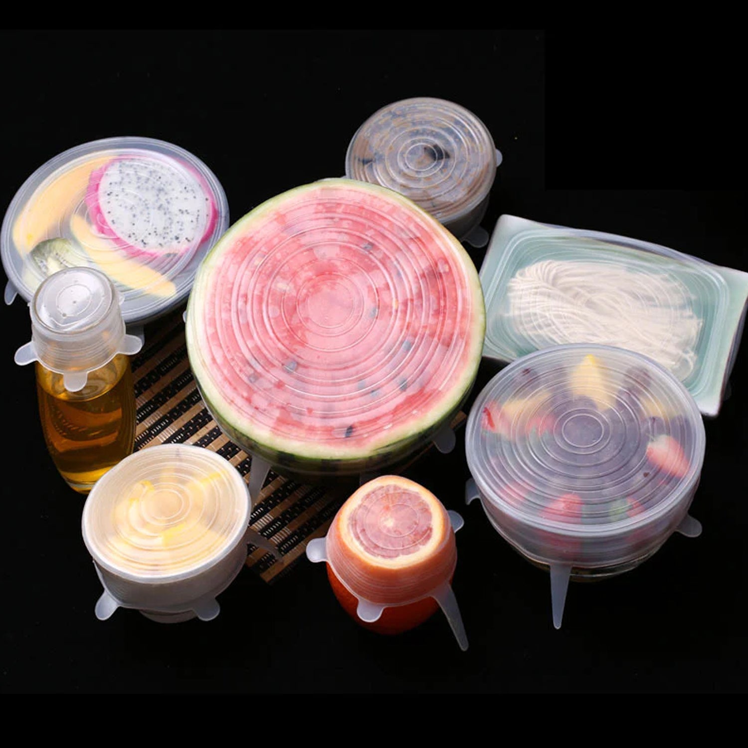 Infographic highlighting key features of the Tidy Table silicone stretch lids.