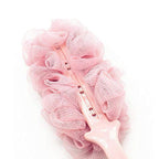 Detailed view of the bath sponge brush featuring a comfortable long handle.