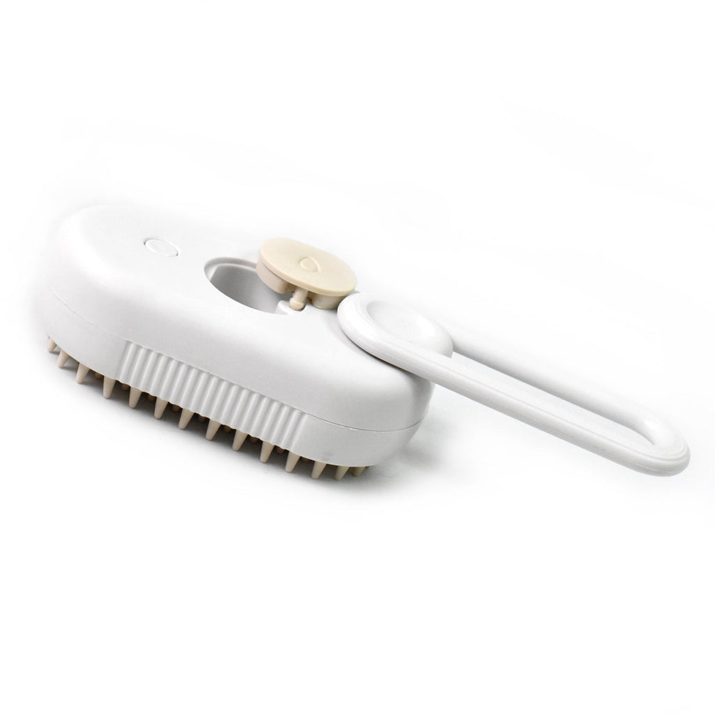 Pet owner using the electric pet hair remover on a dog's fur.