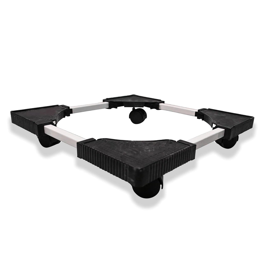 Durable metal and plastic framed support base for fridge and washing machine