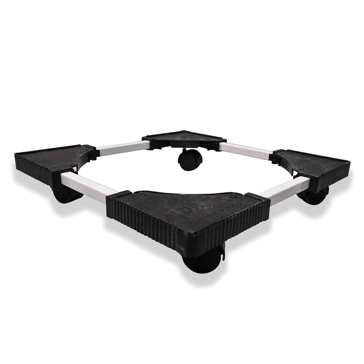 Durable metal and plastic framed support base for fridge and washing machine