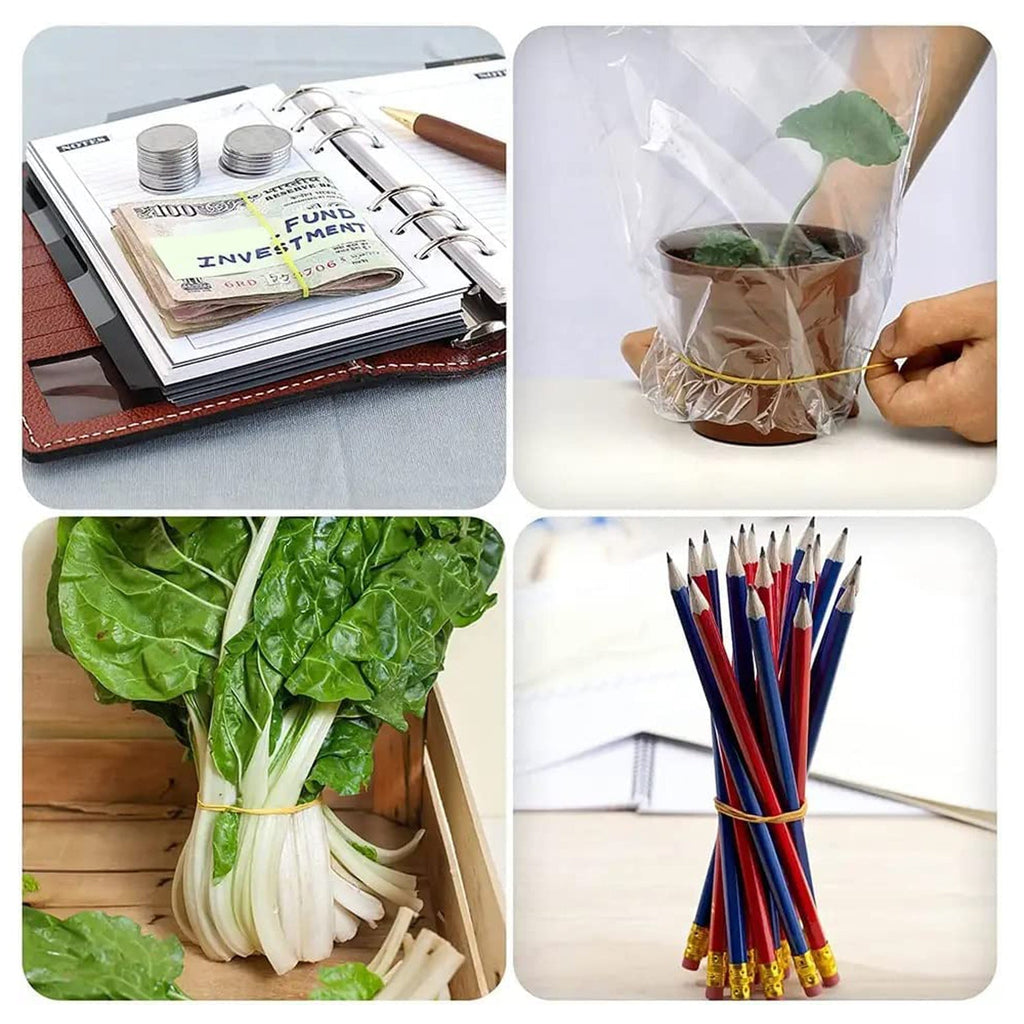 Collection of strong multicolor elastic bands for both office and home.