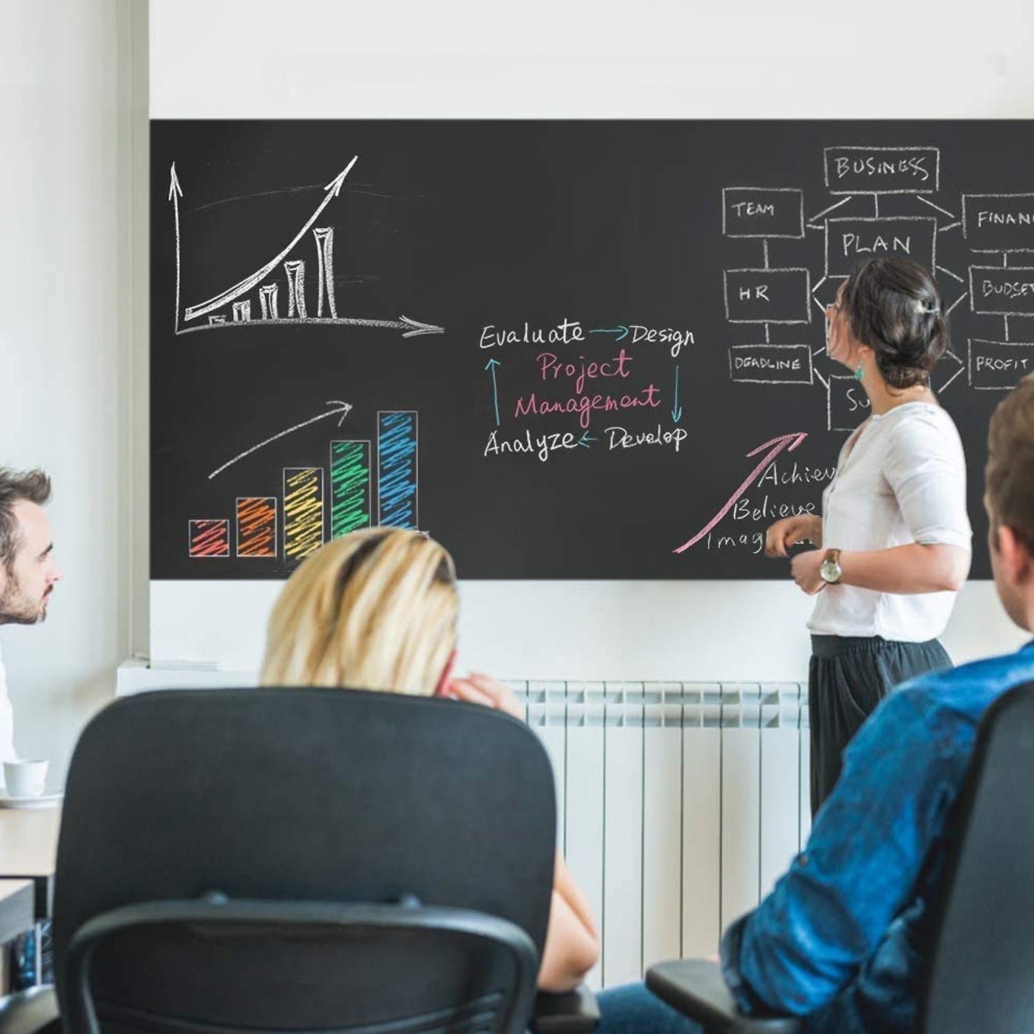 Blackboard wall sticker applied to a wall, showcasing its smooth finish.