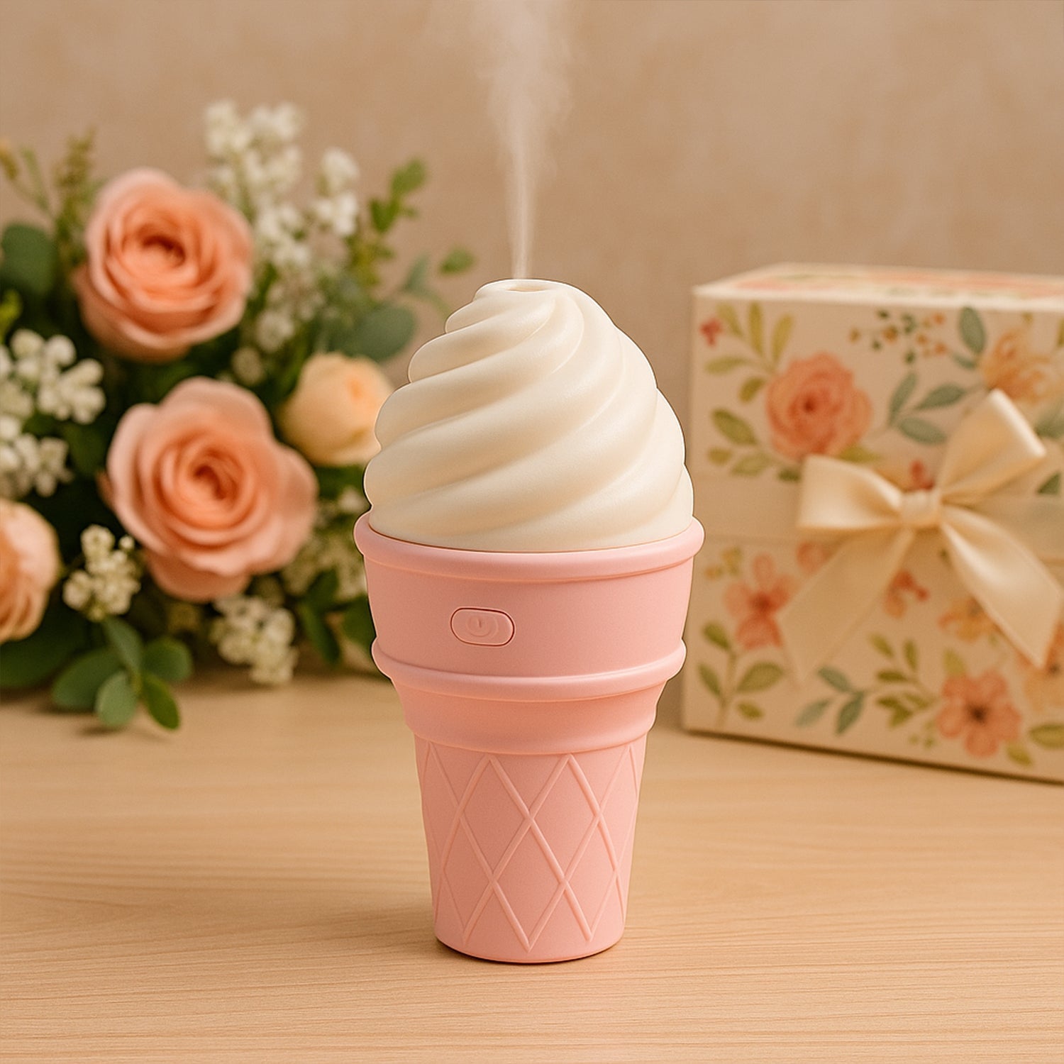 Compact ice cream cone humidifier suitable for bedroom and office desk