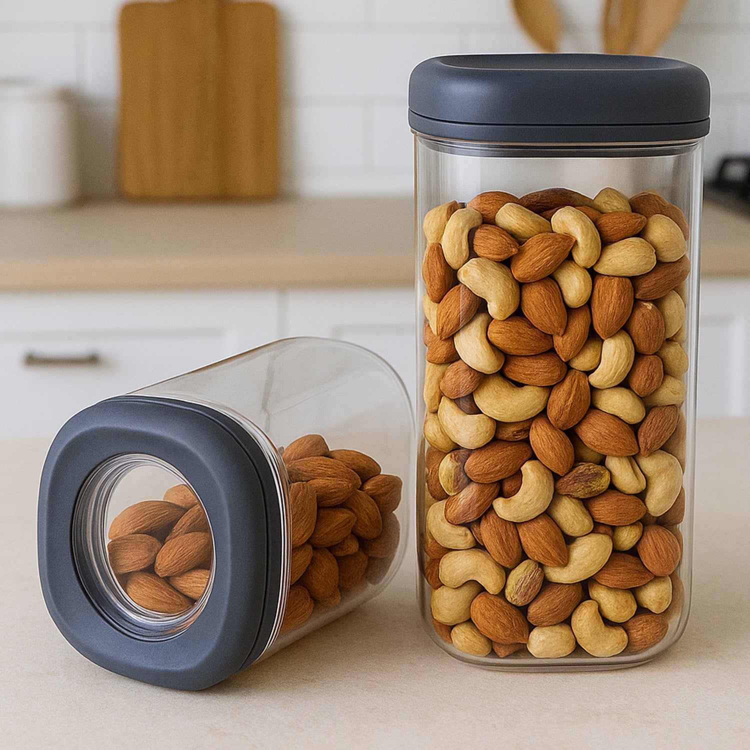 Food storage container with twist-lock lid keeping contents fresh