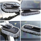 Product packaging for the Velvet Wheels Car Dust Brush, highlighting its features and benefits.