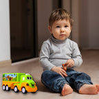 Small green and yellow toy truck showcasing its design.