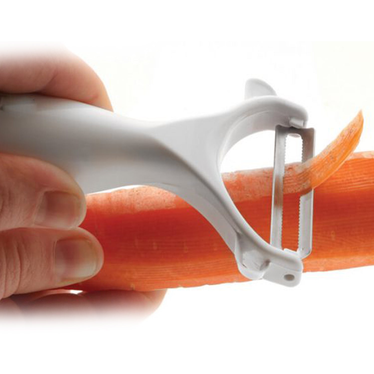 Compact vegetable peeler with a comfortable handle for precise kitchen tasks.