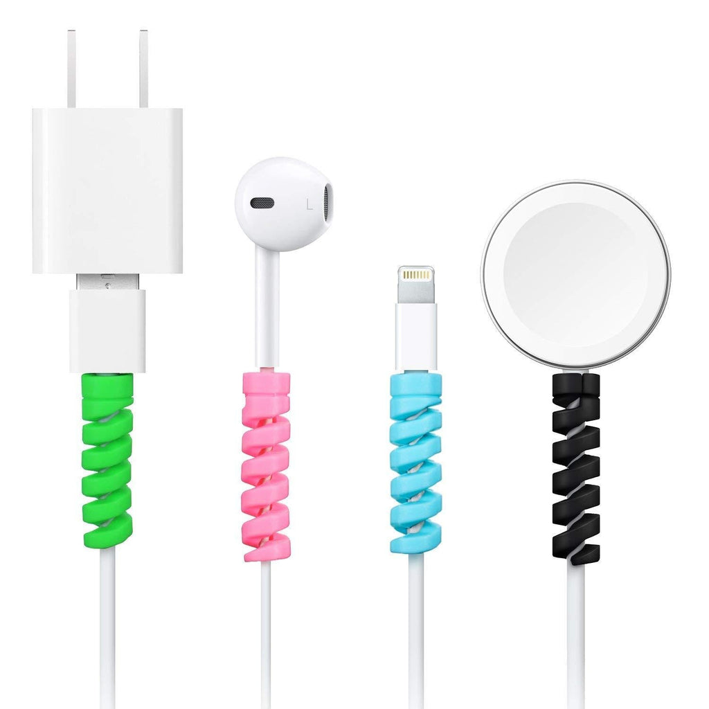 Multi-colored spiral cable protectors, a 4-pack solution for cable protection.