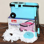 Bucket and mop set for easy 360° floor cleaning with microfiber heads