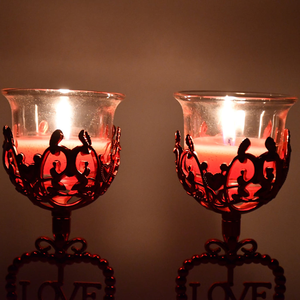 Premium quality metal and glass tea light holder candle stand set of 2