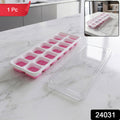 Pink 14-grid plastic ice cube tray with lid for freezer