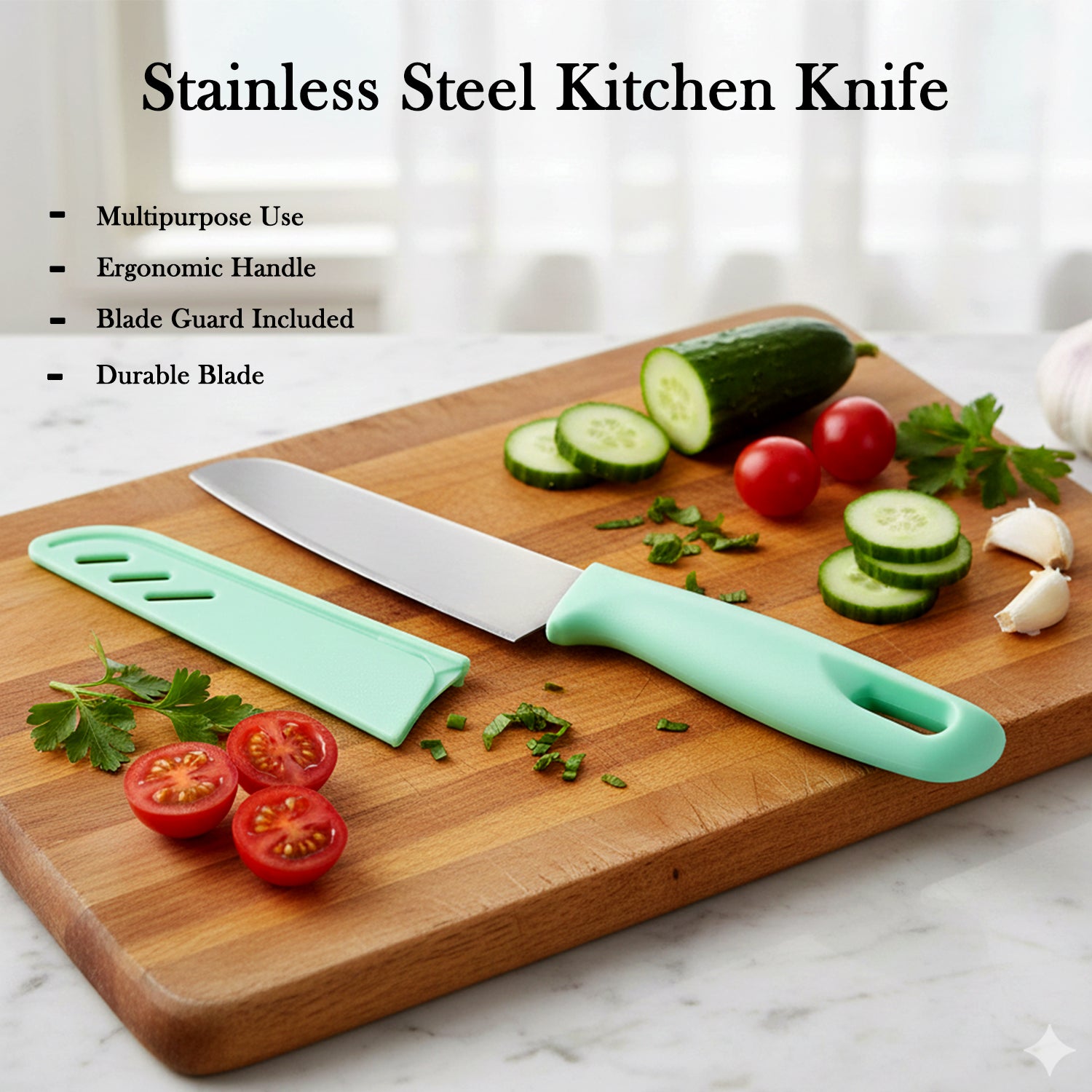 High-quality stainless steel kitchen knife with ergonomic handle and blade cover