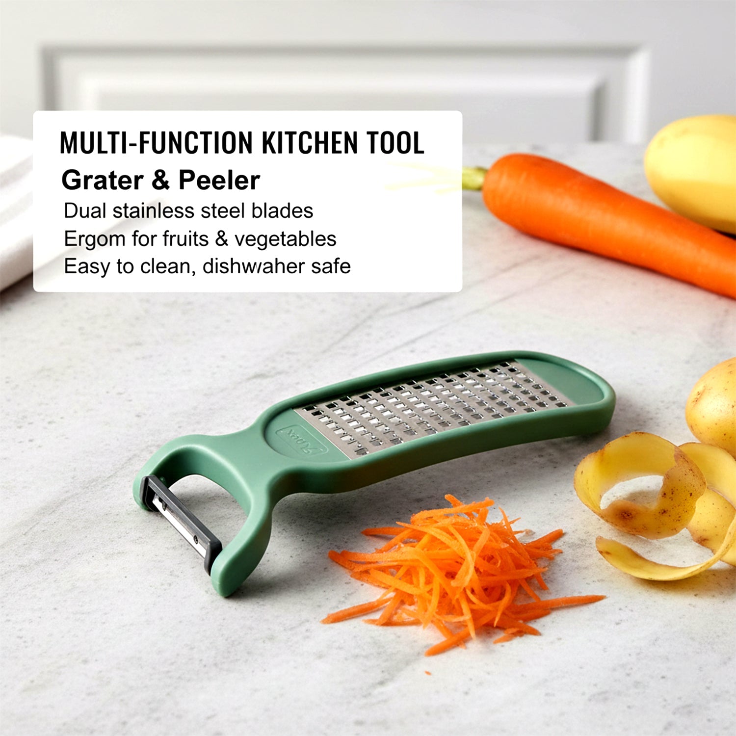 Dual-function 2 in 1 grater and peeler kitchen utensil