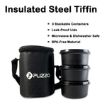 Compact insulated stainless steel lunch box set with shoulder strap carry bag