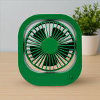 Compact rechargeable fan, model 1110, ideal for personal cooling on a desk.