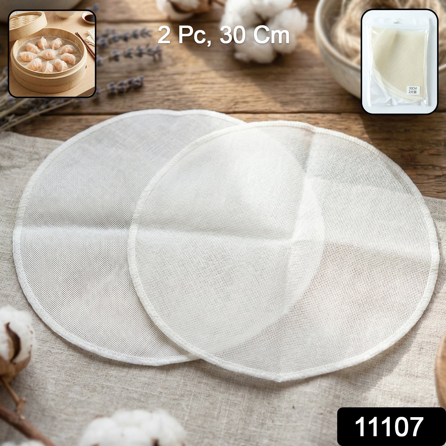 Set of two cotton steaming cloths, ideal for healthy cooking