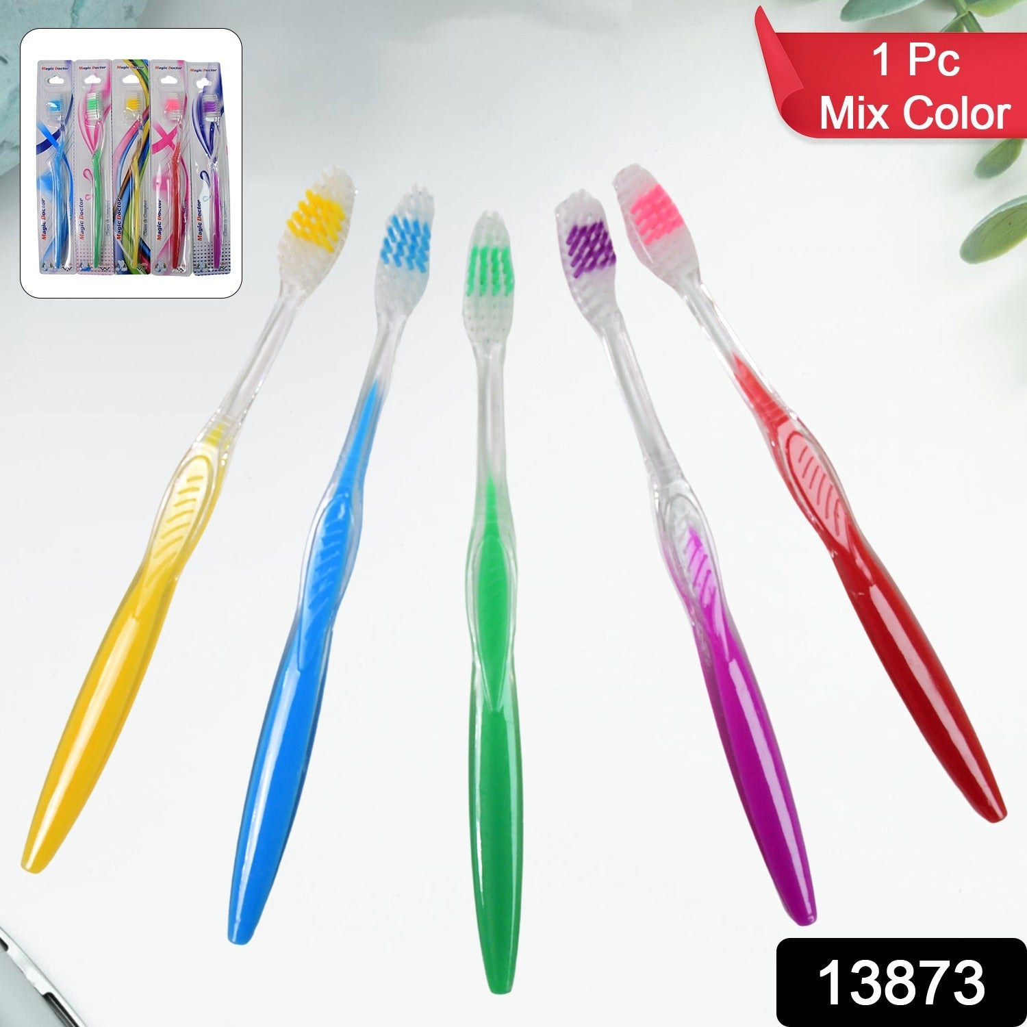 MintGuard plastic toothbrush with ergonomic handle, suitable for adults and kids.