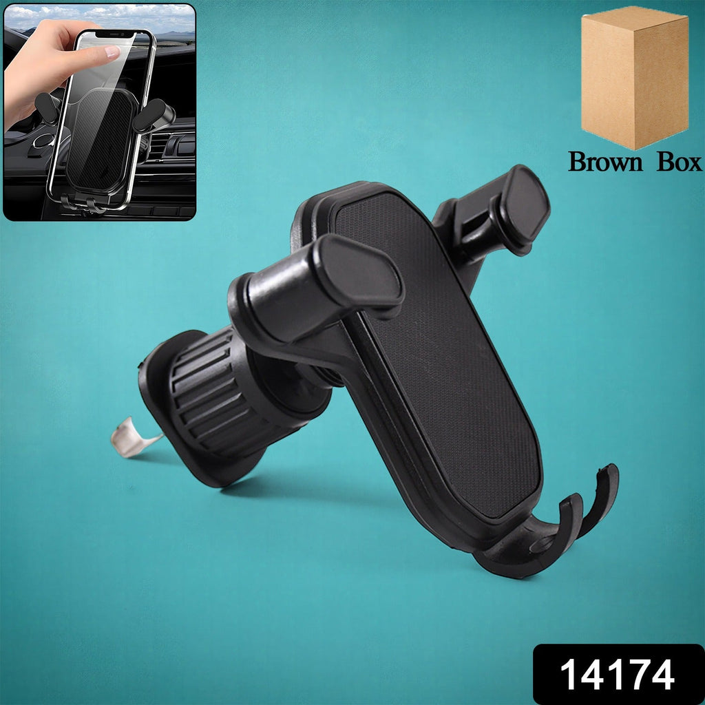 Car mobile holder with gravity locking mechanism displayed in black color