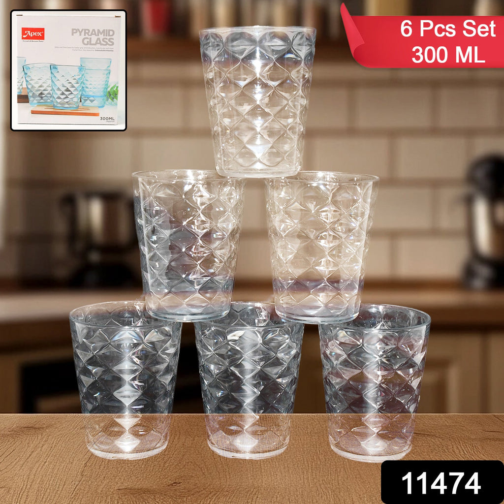 Apex brand unbreakable plastic pyramid glass in 300 ML capacity