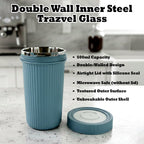 Travel Glass 500ml upright with lid on ready for travel