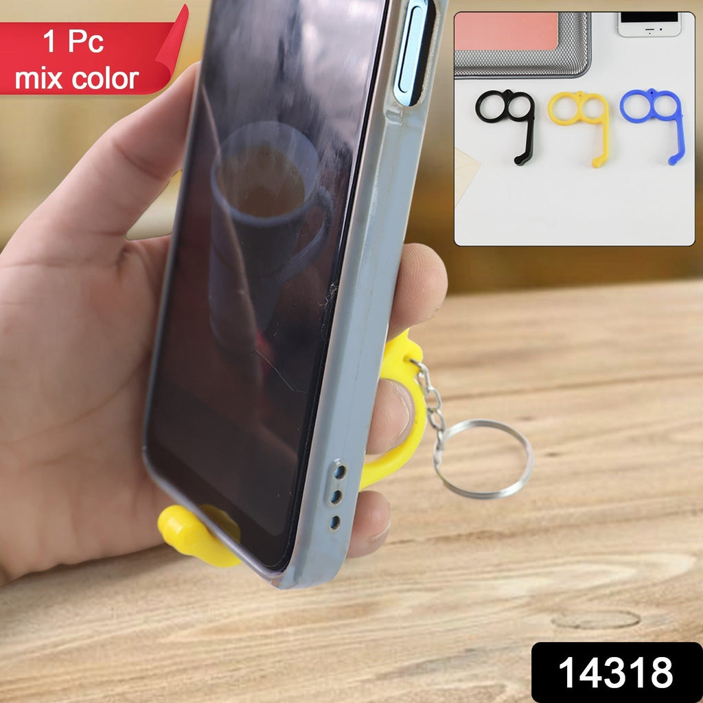 Colorful compact hook-style mobile phone support stand for hands-free use