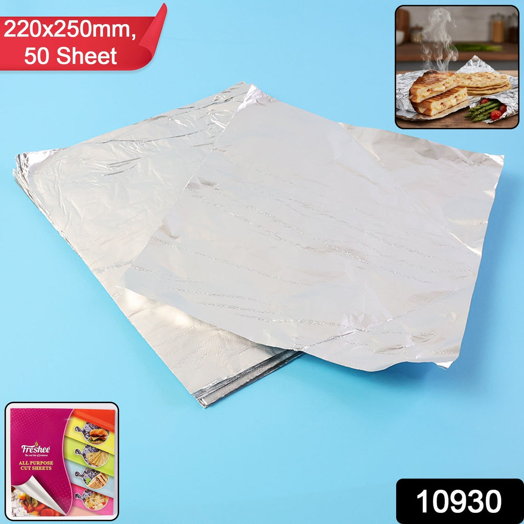 Close-up of aluminium foil sheets stacked for kitchen use