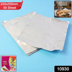 Close-up of aluminium foil sheets stacked for kitchen use