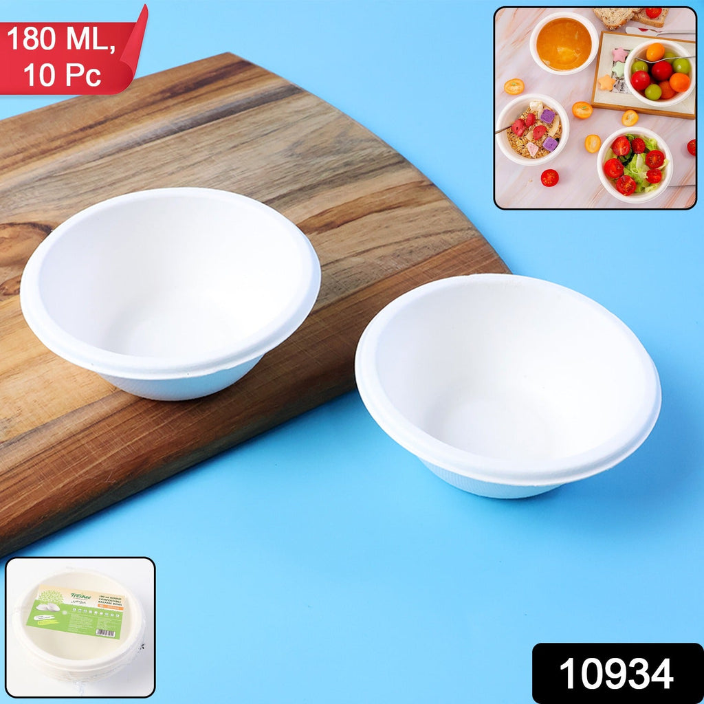 Disposable round bagasse bowls ideal for serving snacks and salads