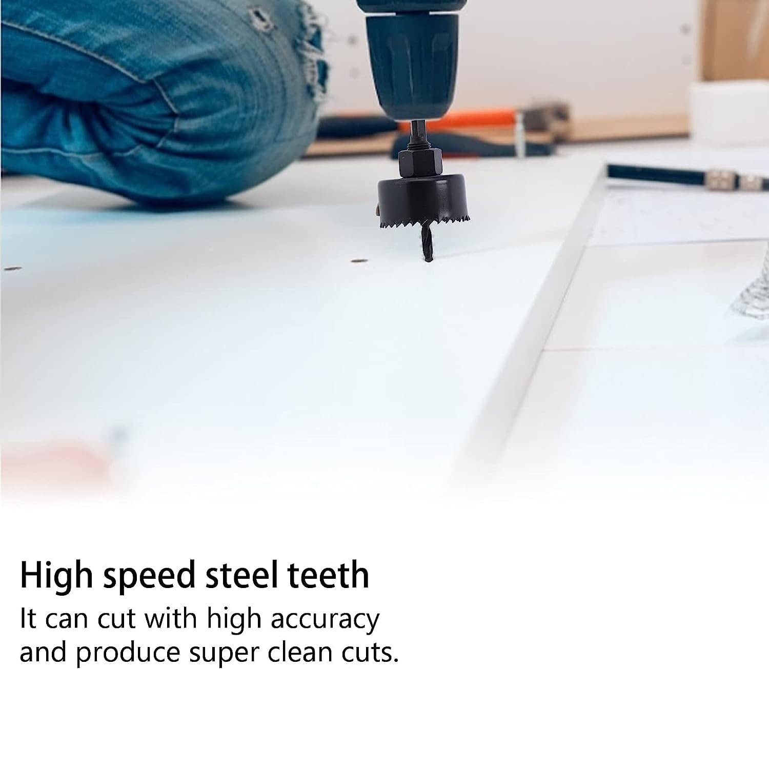 A side view of a carbon steel hole saw, emphasizing its robust construction and cutting edge.