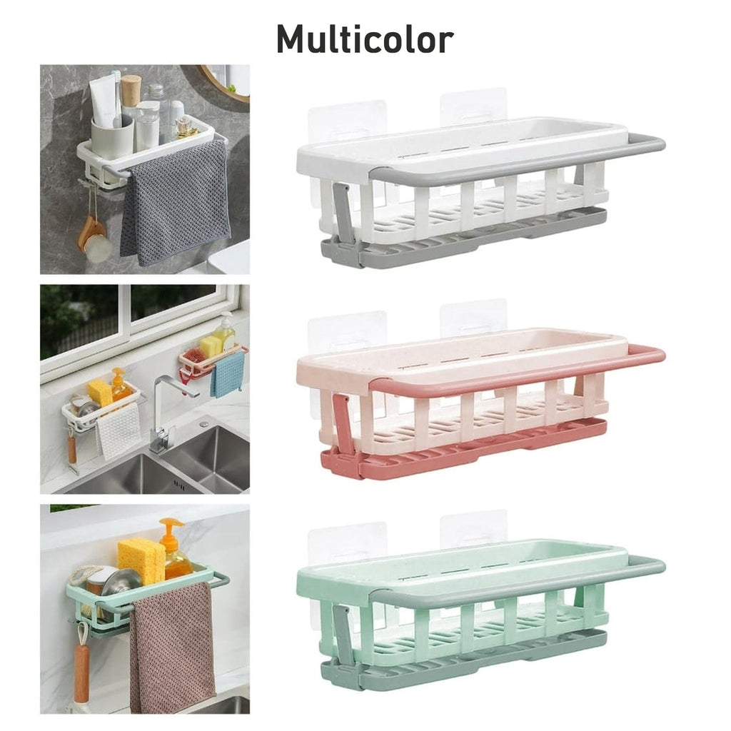 Compact kitchen sink organizer seamlessly integrated into a modern kitchen setup.