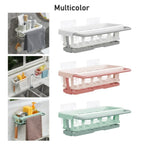 Compact kitchen sink organizer seamlessly integrated into a modern kitchen setup.