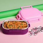 Stainless steel lunch box with square base and small inner container