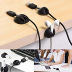 Pack of 10 self-adhesive wire clips, ideal for securing various cables around your workspace.
