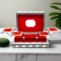 Handmade oxidised wooden jewellery organizer with mirror and bangle storage.