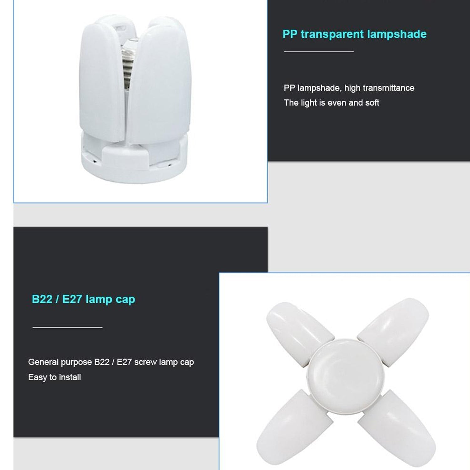 White colored LED fan blade bulb with foldable blades