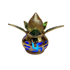 Hand holding a small, elegant gold plated LED Kalash light for festive celebrations.