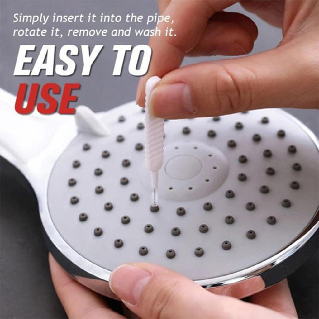 Reusable anti-clogging shower cleaning brushes demonstrating flexibility.