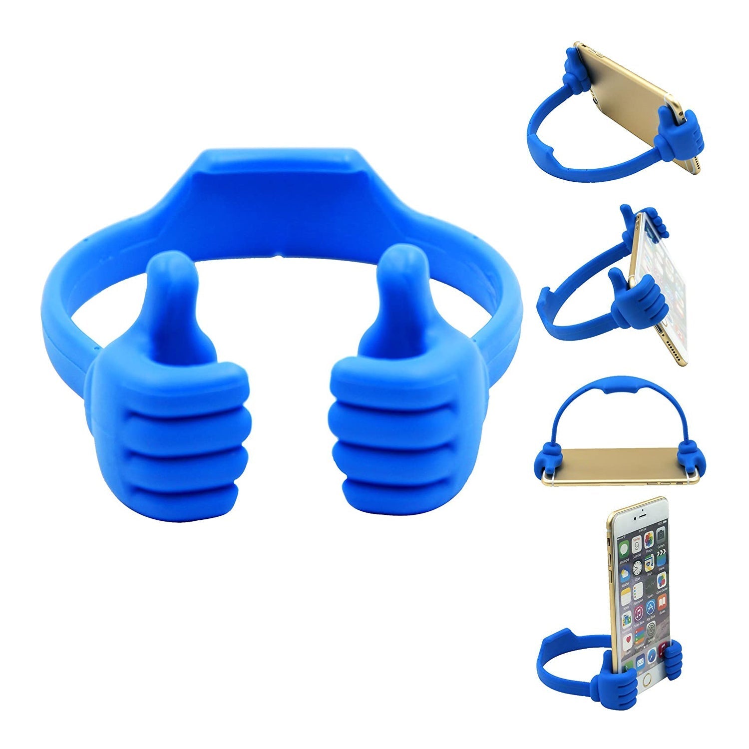 Portable hand shape mobile stand used in a kitchen to view recipes on a phone.