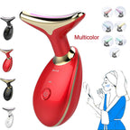 Woman using an LED photon face beauty device