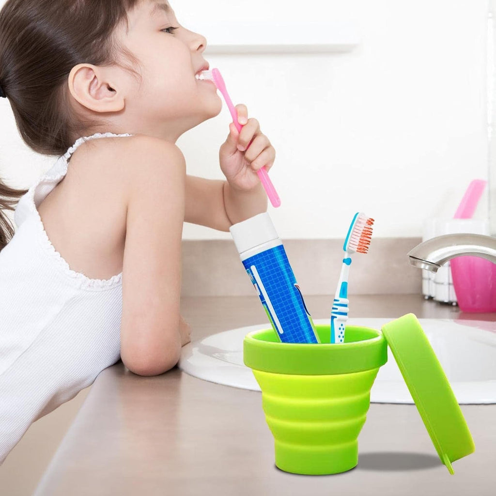 Foldable silicone travel cup shown flat, highlighting its space-saving design.