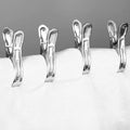 Set of 10 stainless steel clothespins designed for windproof laundry clipping.