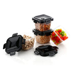 Organivo's 4-piece plastic food storage container set displayed in its retail packaging.