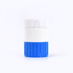 Portable medicine cutter and crusher device, ideal for travel and daily use.