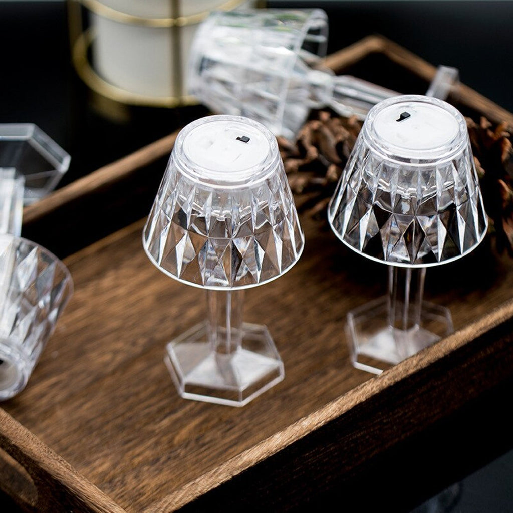 The transparent table lamp with shimmering crystal accents.