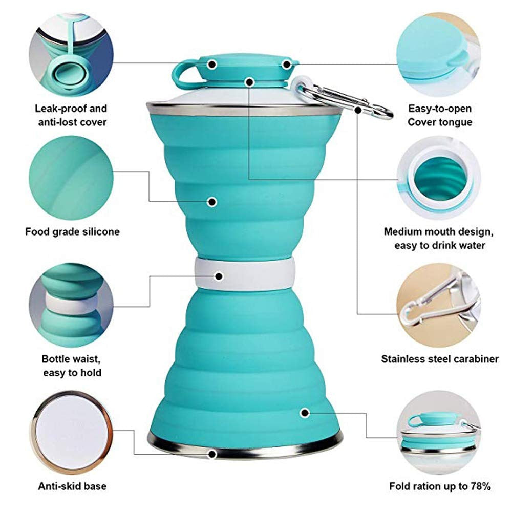 A collapsed silicone water bottle, highlighting its space-saving and portable design.