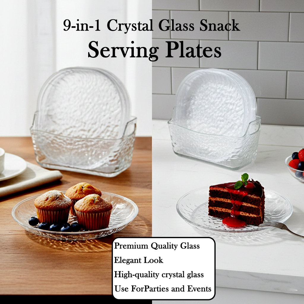 Crystal glass 9-in-1 snack serving plates set with durable design