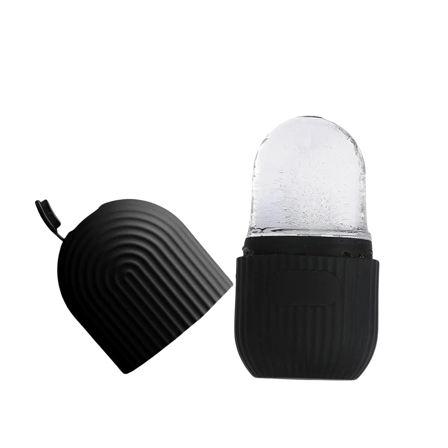 Top-down view of the black face ice roller, highlighting its ergonomic design.