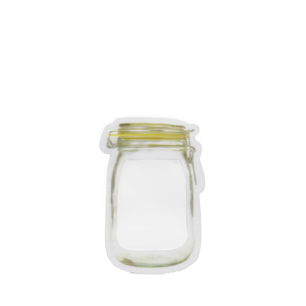 Airtight plastic snack bag, 150ml, standing upright and ready for use.